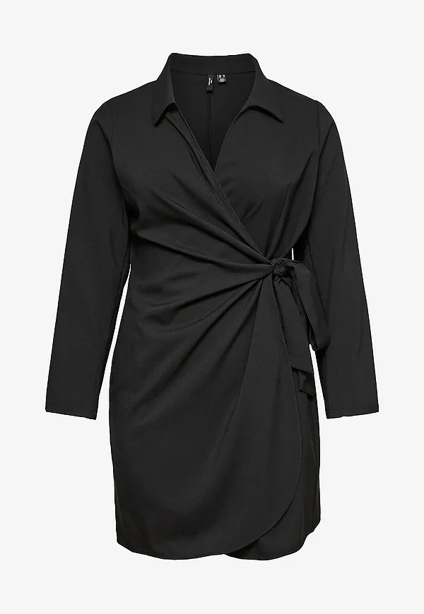 Vero Moda Curve - Klänning Vmcevelin Ls Wrap Short Dress Wvn P - Svart