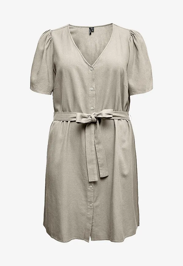 Vero Moda Curve - Linneklänning Vmcmymilo SS Short - Grå