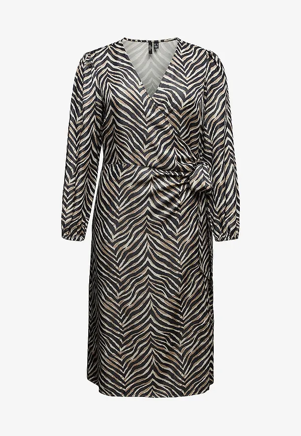 Vero Moda Curve - Omlottklänning vmcVina Sonya LS Calf Dress Wvn GA - Svart