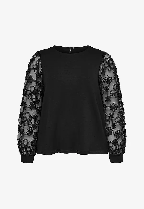 Vero Moda Curve - Topp Vmchali Ls O-Neck Mix Top Jrs Cur - Svart