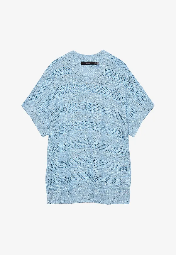 Vero Moda Curve - Topp vmcLeilani Stripe SS O-neck Pullover - Blå