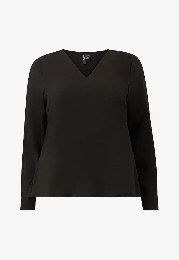 Vero Moda Curve - Topp vmClena LS Pleat Top Wvn Curve - Svart