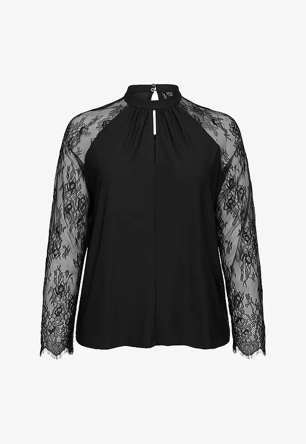 Vero Moda Curve - Topp Vmmilla Ls Lace Top Jrscur - Svart