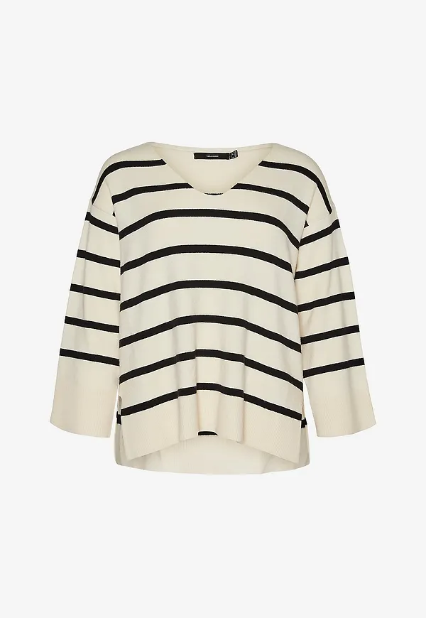 Vero Moda Curve - Tröja vmCsaba LS V-neck Pullover - Beige