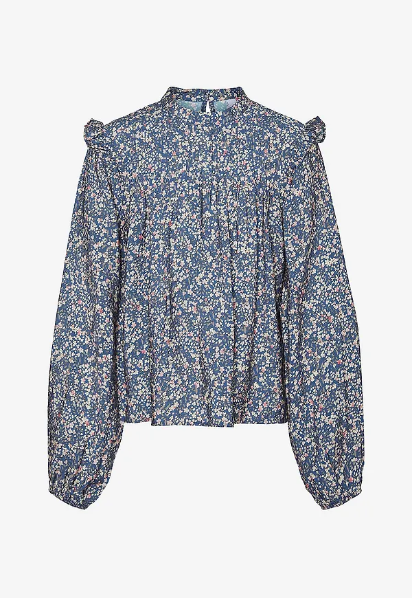 Vero Moda Girl - Blus vmIris LS Crop Top Wvn - Blå