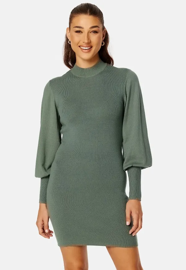 VERO MODA Holly Karispuff LS Highnk Dress Laurel Wreath M