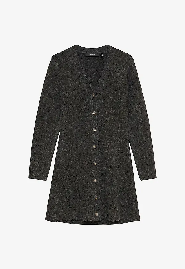 Vero Moda - Klänning Vmdoffyjaquard Ls V-Nk Button Dress - Brun
