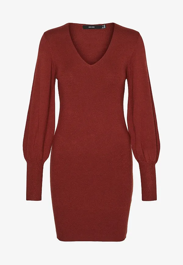 Vero Moda - Klänning vmHollykarispuff LS V-neck Dress GA - Brun
