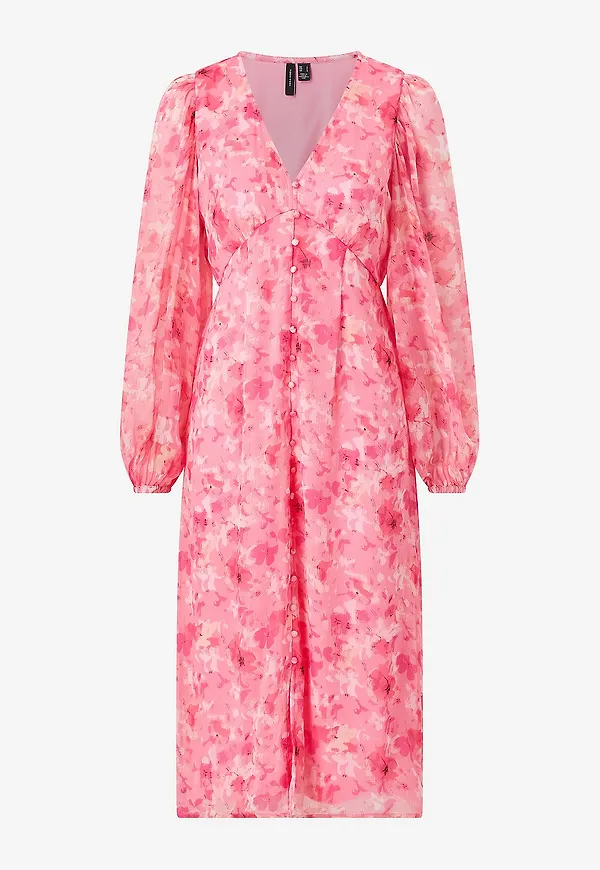 Vero Moda - Klänning vmSmilla LS V-neck Calf Dress - Rosa