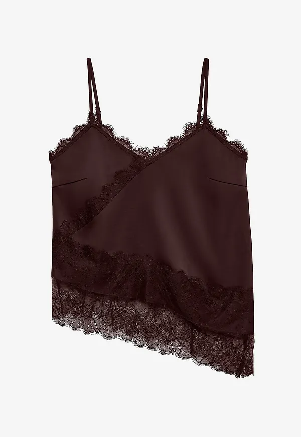 Vero Moda - Linne vmJulia Singlet Lace Assymetric - Brun