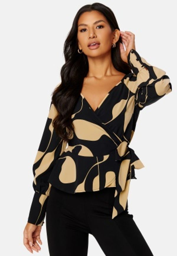 VERO MODA Lydia LS Wrap Top Black AOP:Lina XS