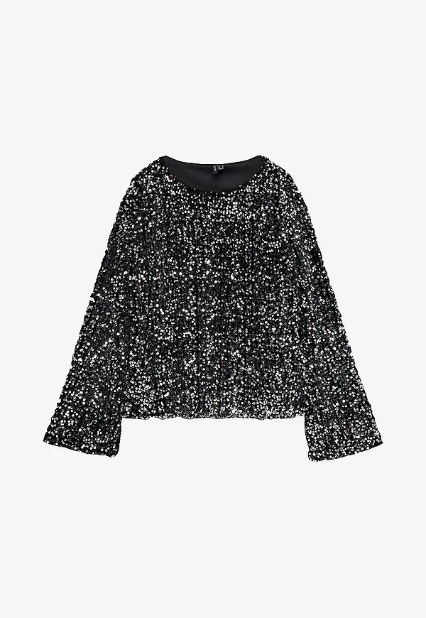 Vero Moda - Paljettopp Vmbella LS Boatneck - Svart