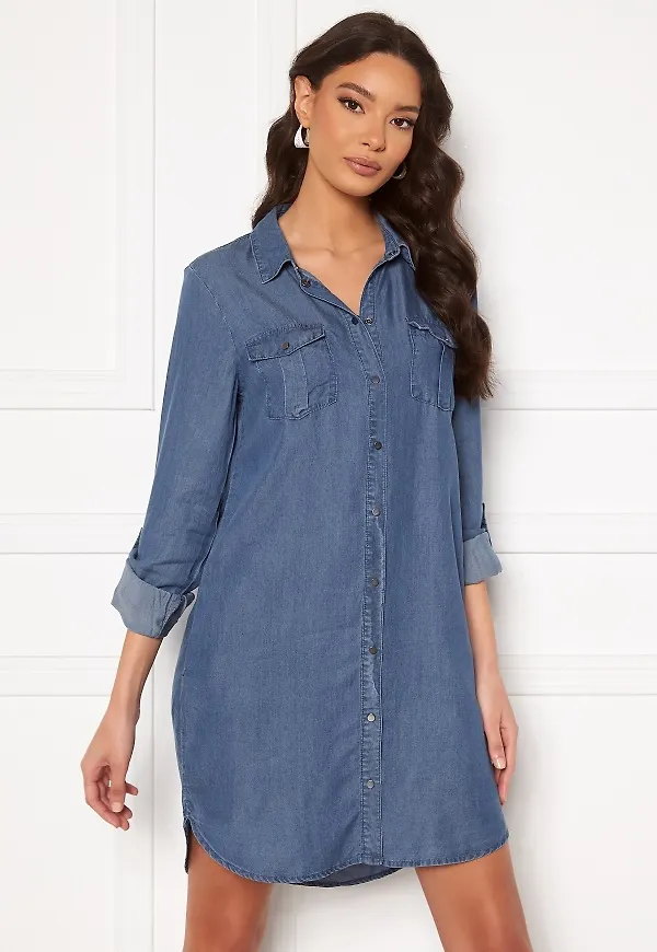 VERO MODA Silla LS Short Dress Medium Blue Denim XS