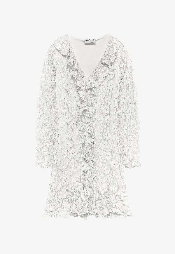 Vero Moda - Spetsklänning awKienna LS V-neck Short Lace - Vit – Ellos