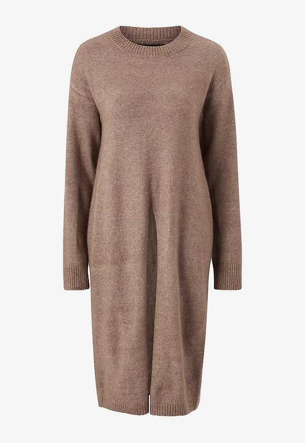 Vero Moda - Stickad klänning vmPhillis LS O-neck Slit Dress - Brun