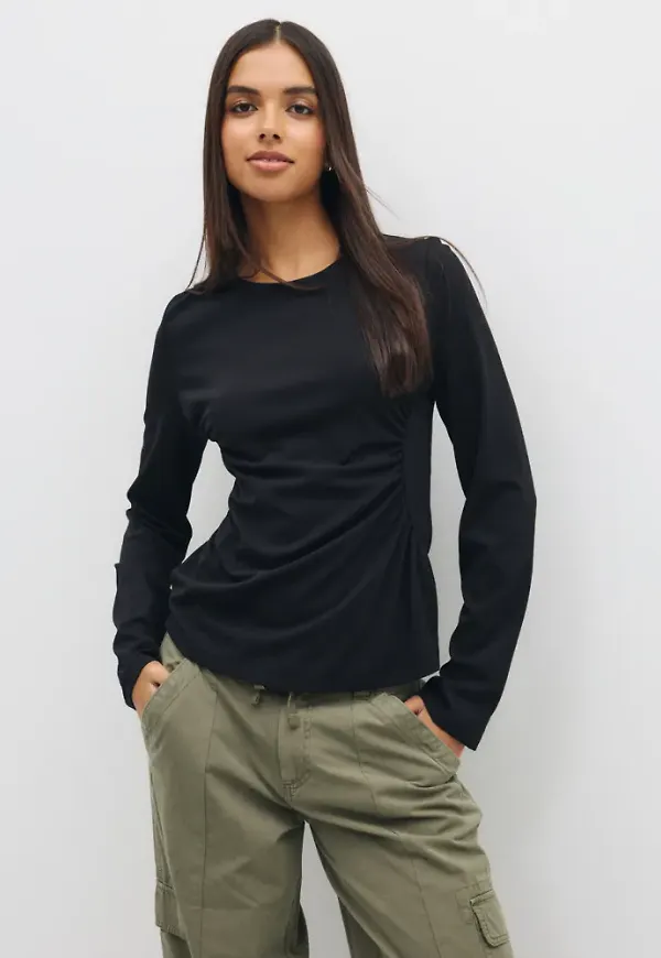 Vero Moda - Svart - Vmcami Ls Boatneck Rouching Top Jrs