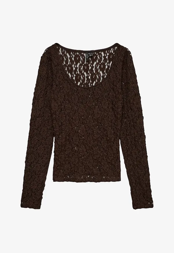 Vero Moda - Topp Vmflora Ls 2-Way Lace Top Jrs - Brun