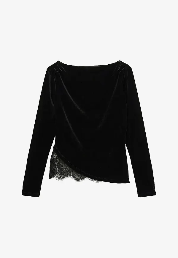 Vero Moda - Långärmad topp Vmrikke Ls Boatneck Lace Mix Top Jr - Svart
