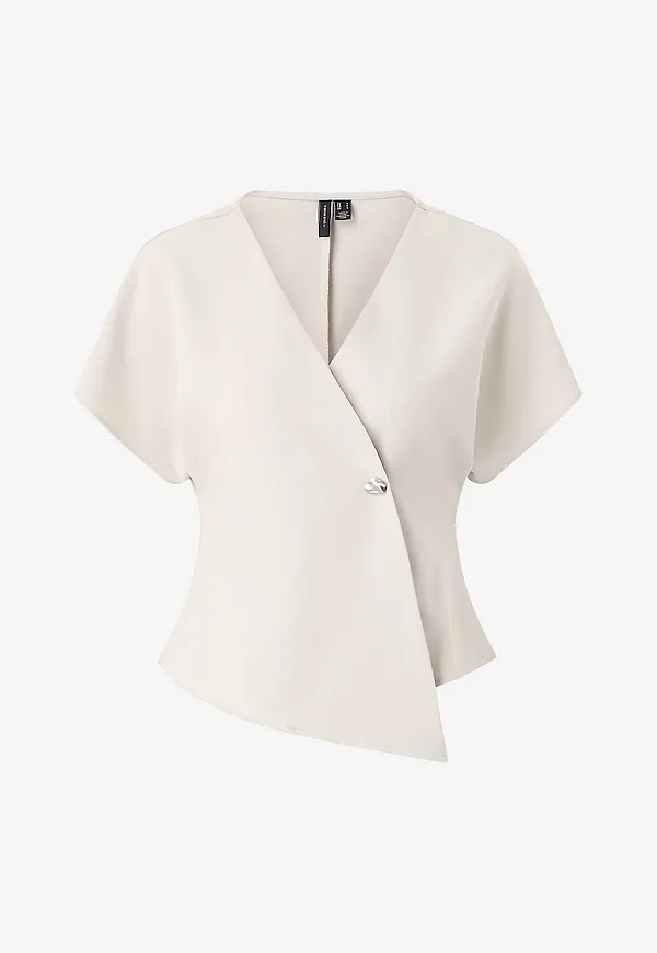 Vero Moda - Topp vmSonja SS V-neck Top Wvn Exp - Beige