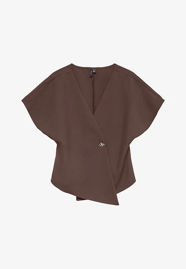 Vero Moda - Topp vmSonja SS V-neck Top Wvn Exp - Brun