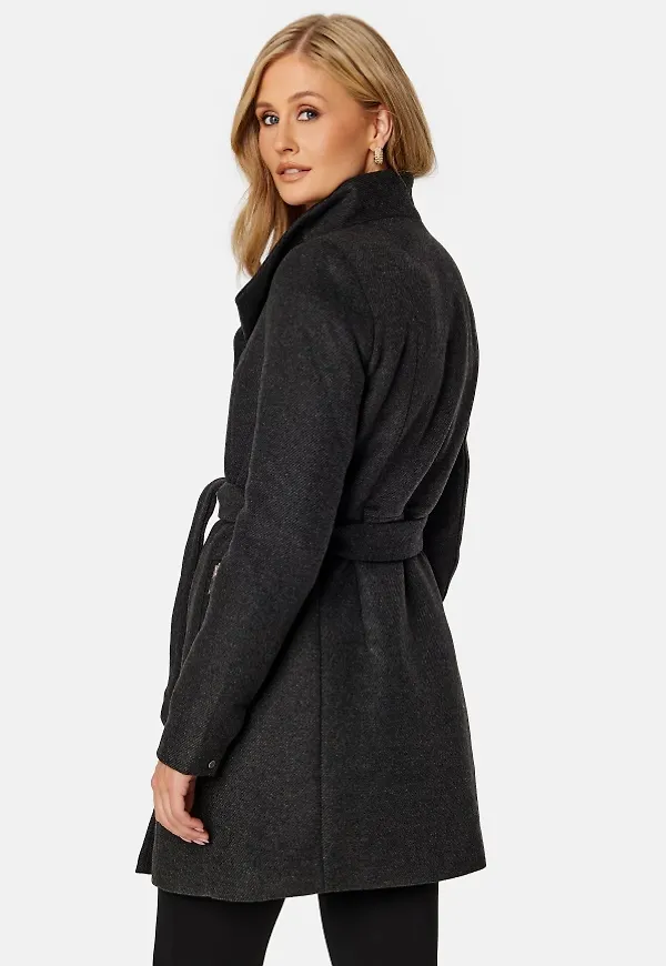 VERO MODA Twodope Belt 3/4 Wool Jacket Dark Grey Melange L