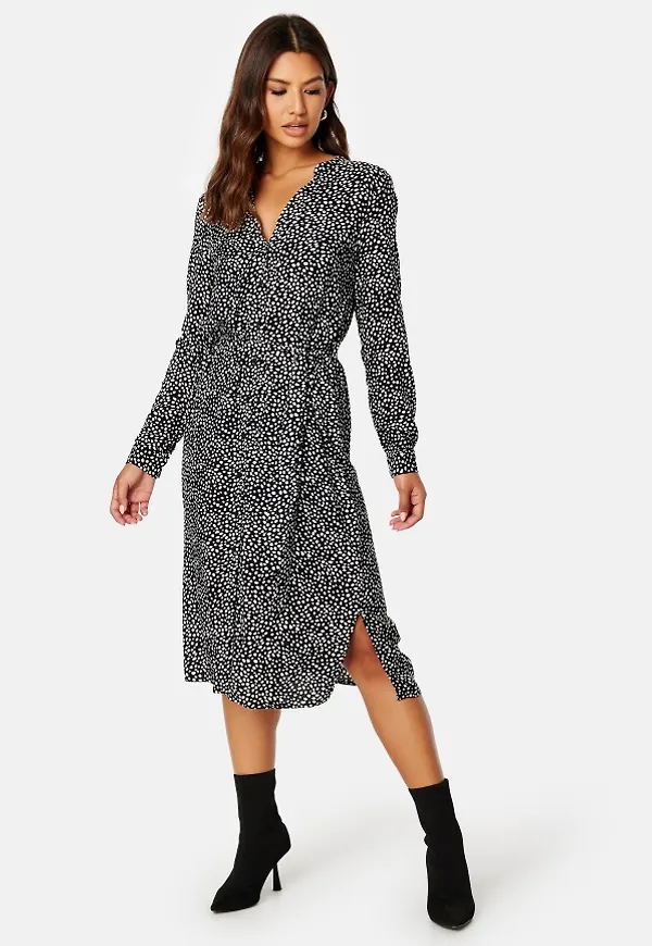 VERO MODA Vica LS Shirt Calf Dress Black AOP:JOEY DOT/W XS