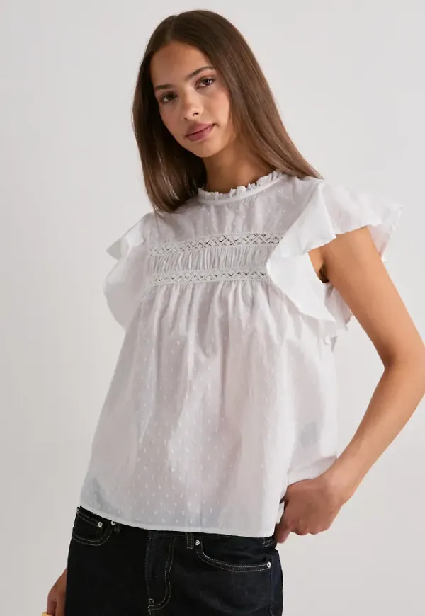 Vero Moda - Vit - Vmtrine Sl Lace Top Wvn Ga Noos