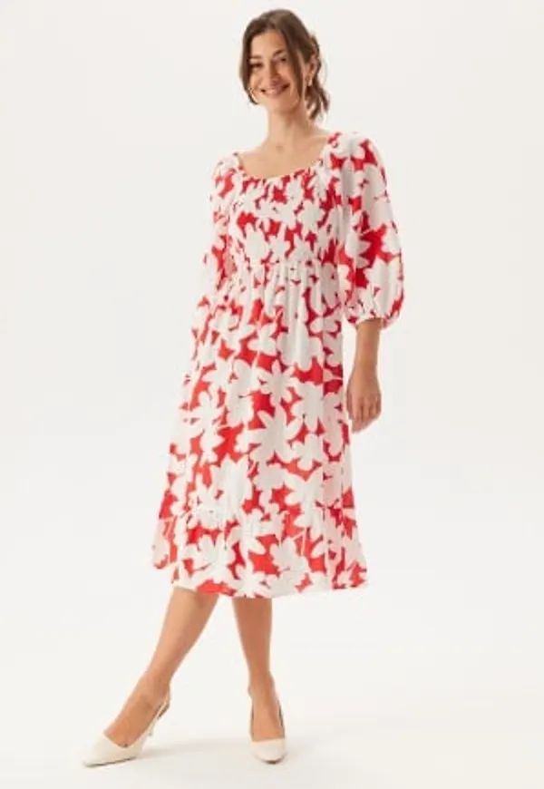 VERO MODA Vmdicthe 3/4 SQUARE CALF DRESS Fiery Red Aop:loa XS