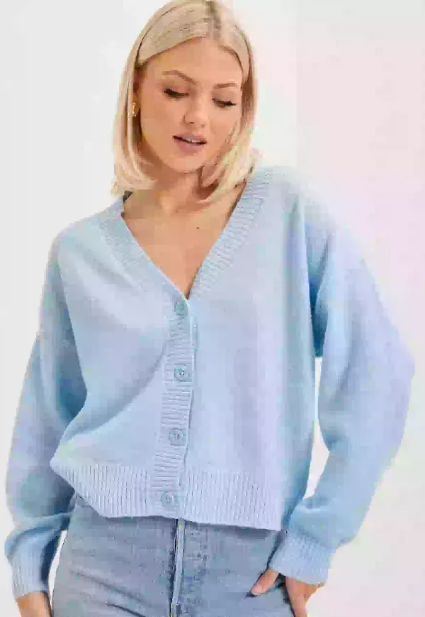 Vero Moda Vmdoffy Ls V-Neck Button Cardig Ga Kofta med knappar Blue Bell Melange
