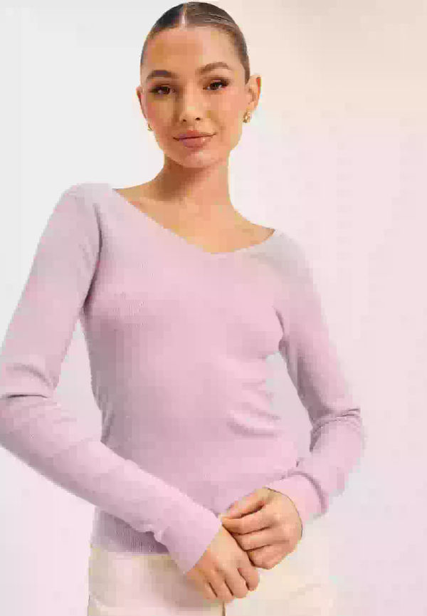 Vero Moda Vmgold Rib Ls V-Neck Blouse Finstickade tröjor Lavender Fog