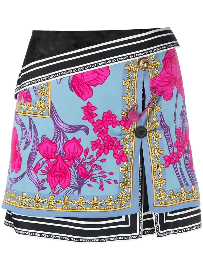 Versace Acid Bouquet A-linjeformad minikjol - Blå