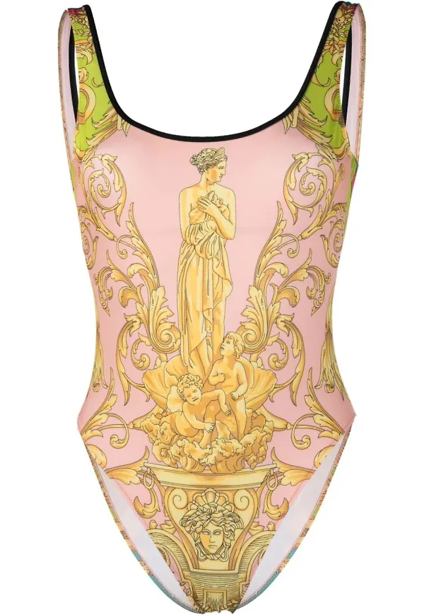 Versace baddräkt med grafiskt tryck - Gul