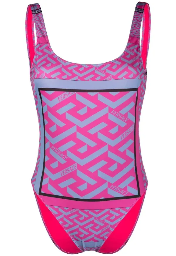 Versace baddräkt med öppen rygg och monogram - Rosa