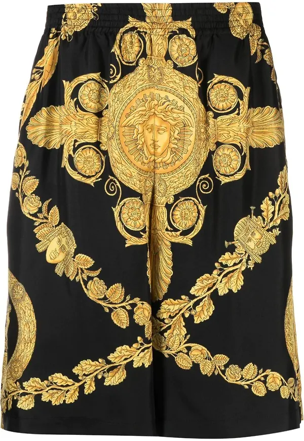 Versace badshorts med barocktryck - Svart