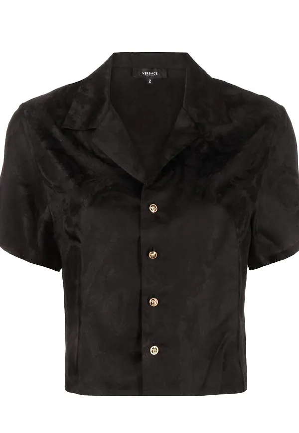 Versace Barocco-jacquard cropped shirt - Svart