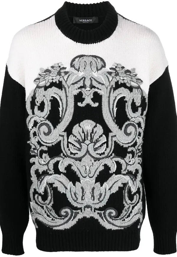 Versace Barocco intarsiastickad tröja - Svart