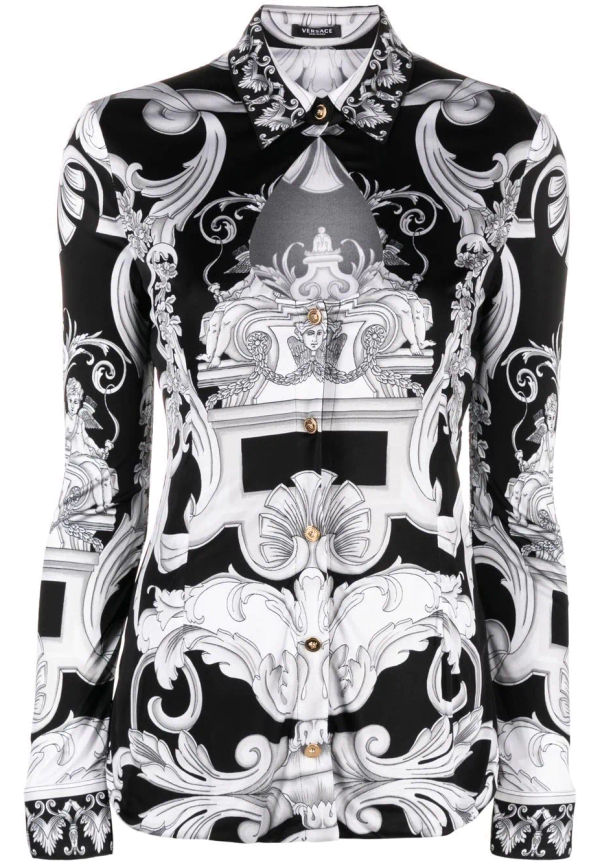 Versace barockmönstrad skjorta med utskuren detalj - Svart