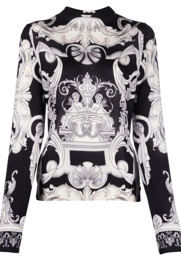 Versace barockmönstrad tröja med halvpolokrage - Svart