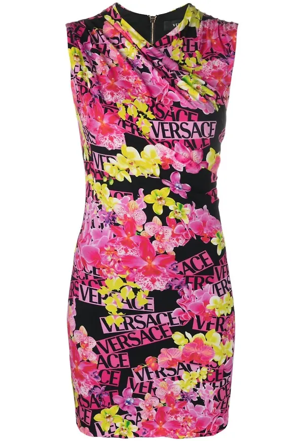 Versace blommig miniklänning - Rosa