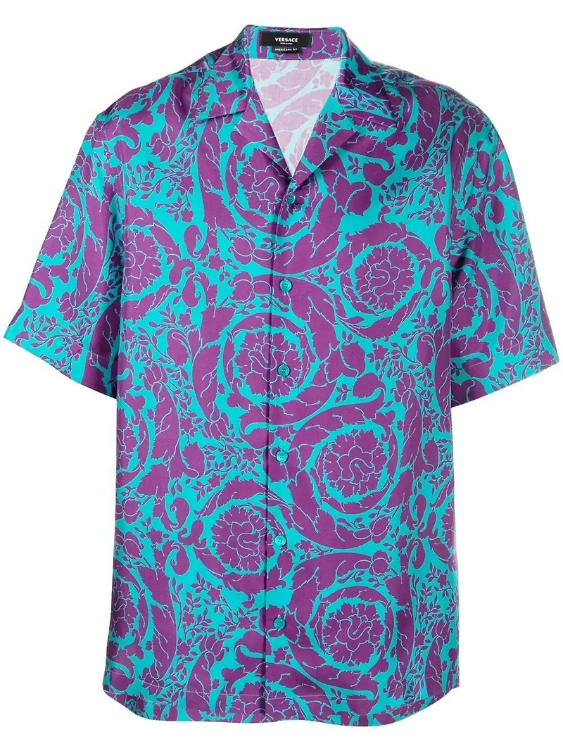 Versace blommig sidenskjorta - Lila