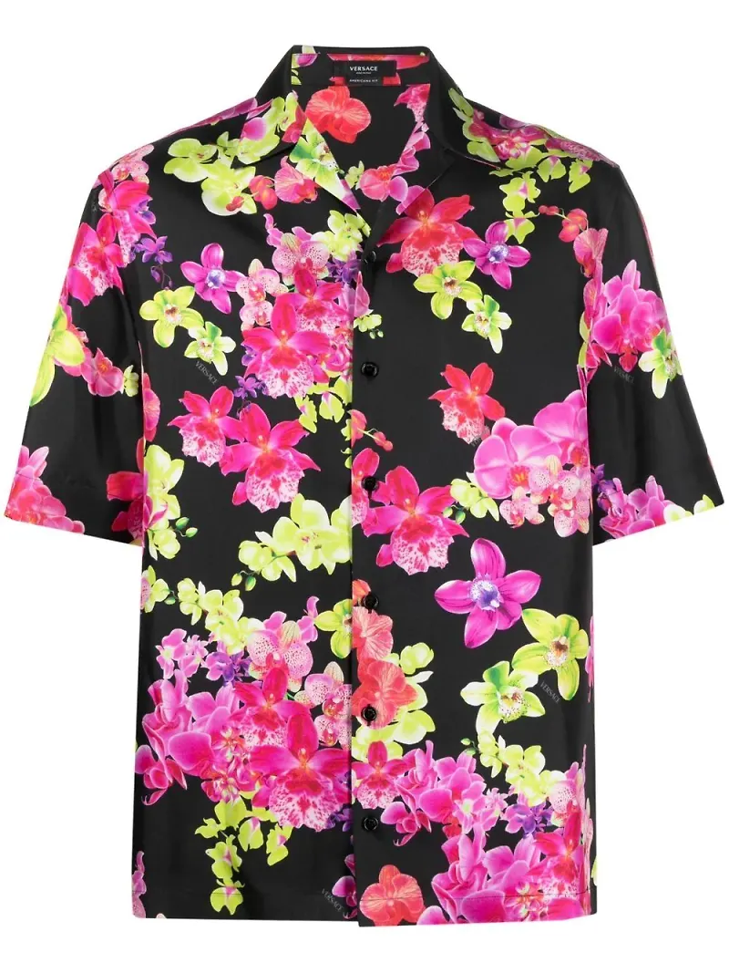 Versace blommig sidenskjorta - Svart