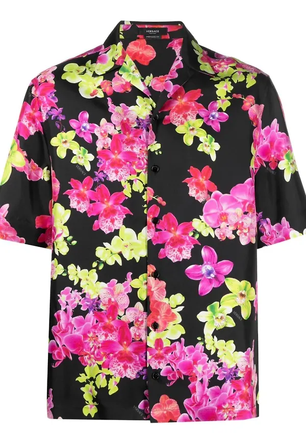 Versace blommig sidenskjorta - Svart