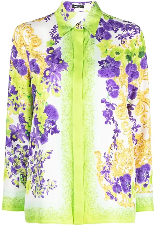 Versace blommig sidenskjorta - Vit