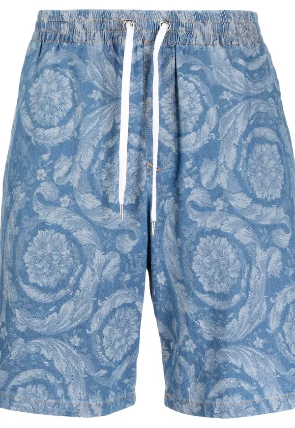 Versace blommiga jeansshorts - Blå