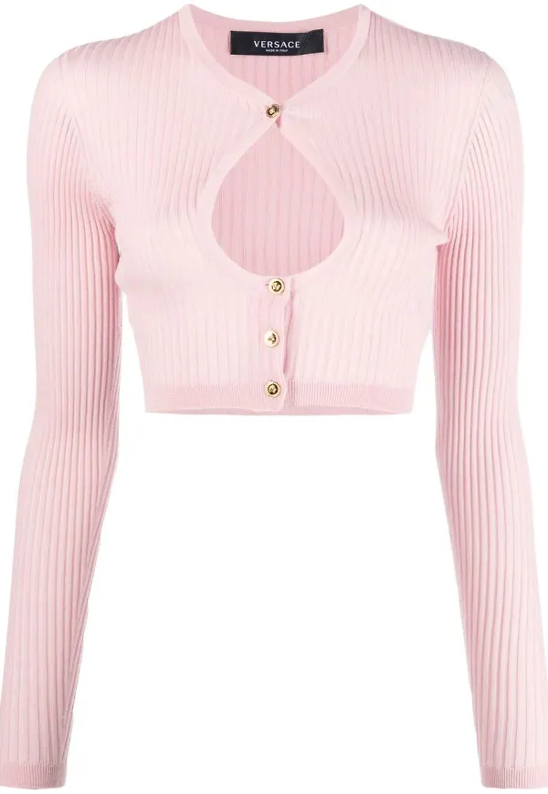 Versace croppad kofta med utskurna detaljer - Rosa