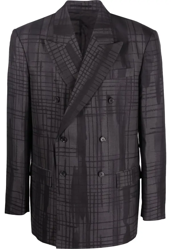 Versace dubbelknäppt blazer med graffititryck - Grå