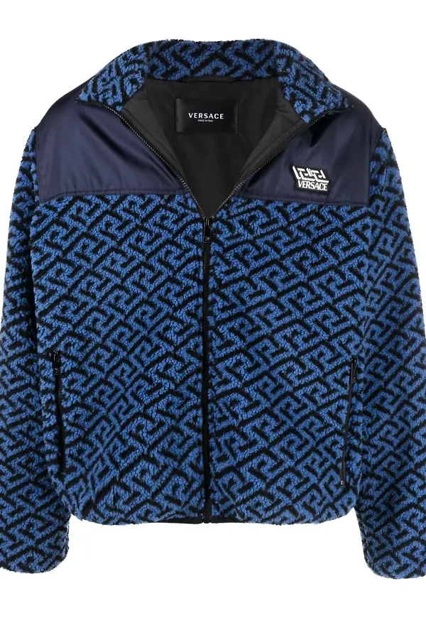 Versace fleecejacka med huva och grafiskt tryck - Svart