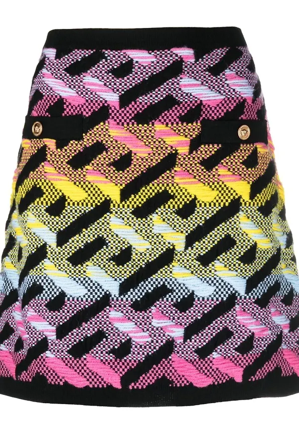 Versace Greca-stickad minikjol - Svart