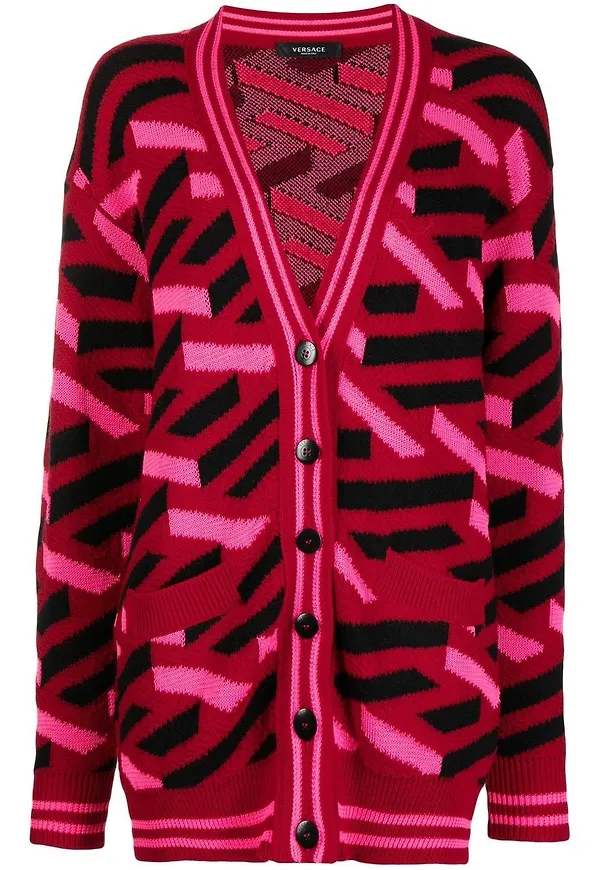 Versace Greca v-ringad cardigan - Röd