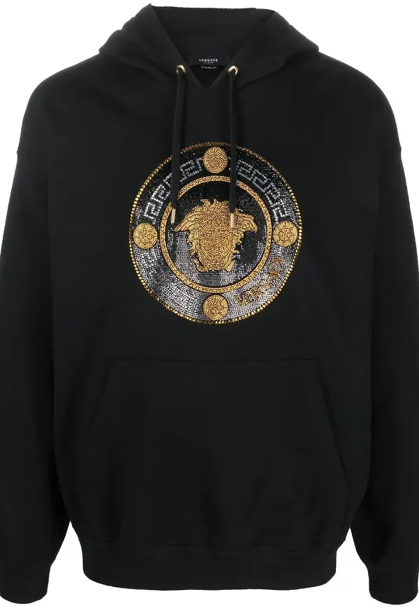 Versace huvtröja med strass - Svart